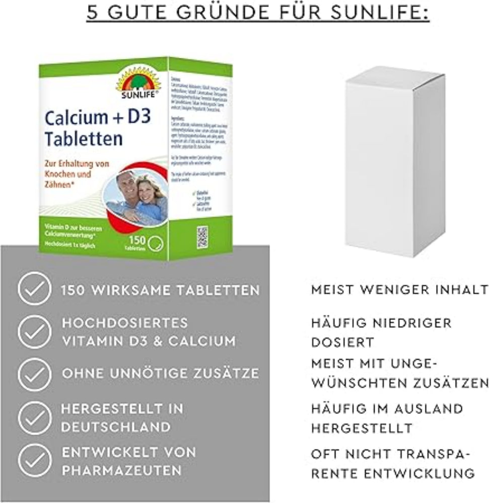 Sunlife | Calcium + Vitamin D3 Tabletten - 150 Stück