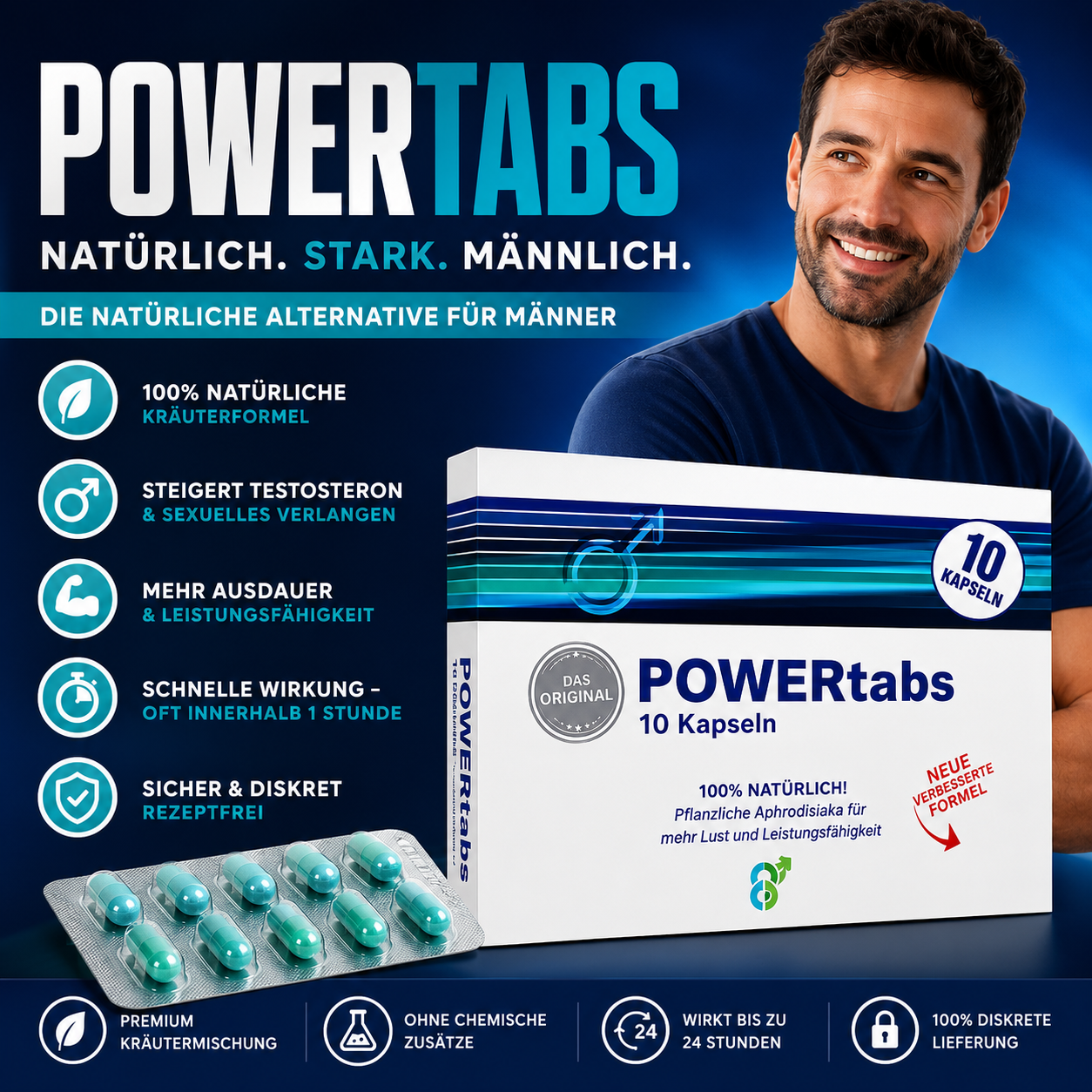 Herb Supply | Powertabs für Männer - Die natürliche Kraft für Männer - 10 Kapseln
