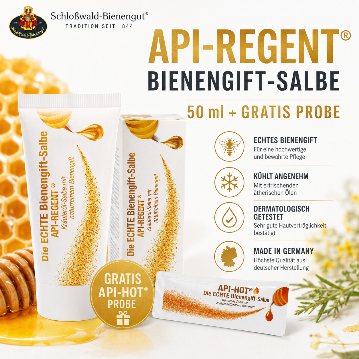 Schloßwald-Bienengut API-REGENT Bienengift-Salbe 50 ml + Gratis Probe