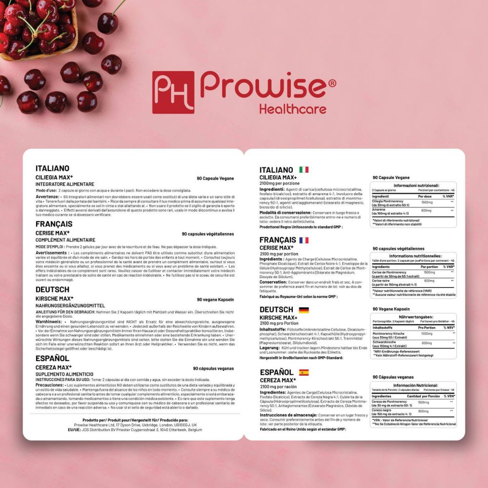 Prowise Healthcare | Cherry Max+ 2100 mg Montmorency Cherry – 90 Kapseln