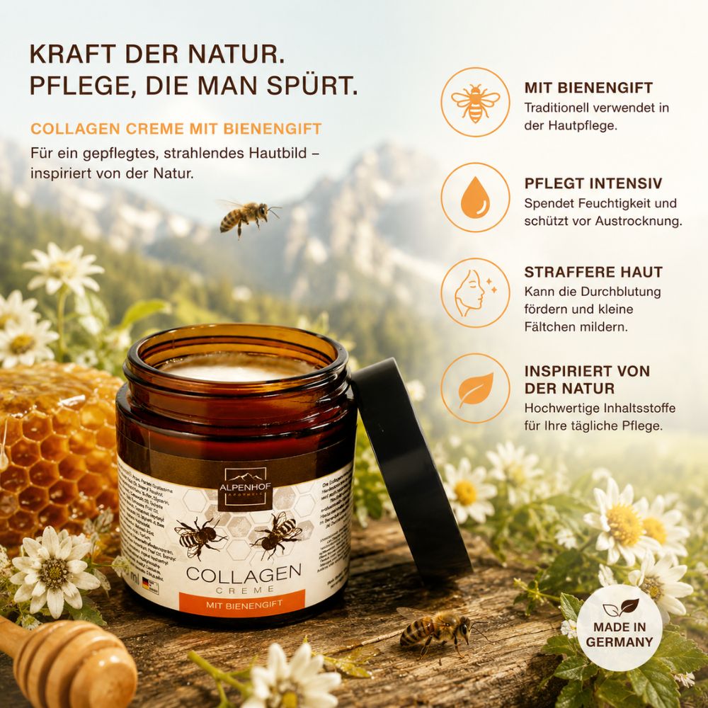 Alpenhof | Collagen Creme mit Bienengift zur täglichen Pflege von Gesicht und Dekolleté - 100ml