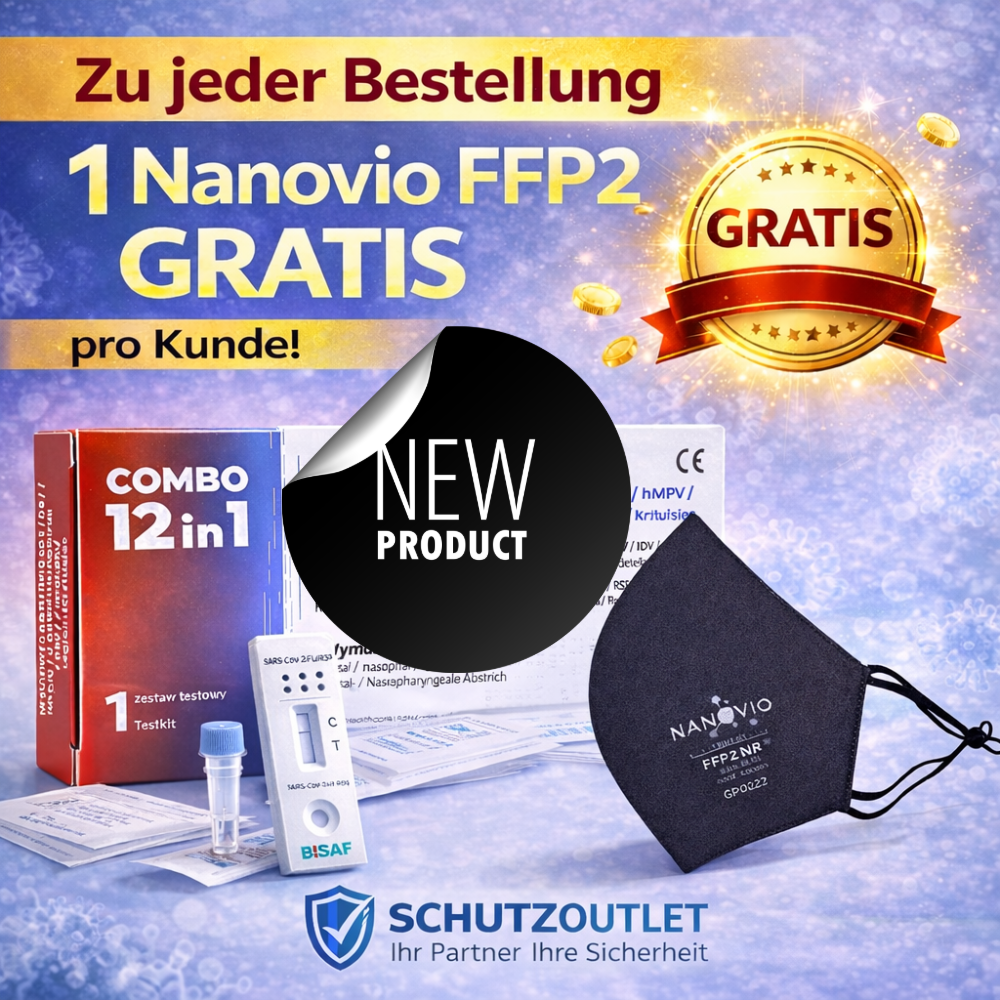 BISAF | 12in1 Test COVID‑19, Influenza, RSV, ADV, hMPV, RhV, hPIV, MP, LP, Pneumokokken, KeuchhustenGratis Nanovio FFP2