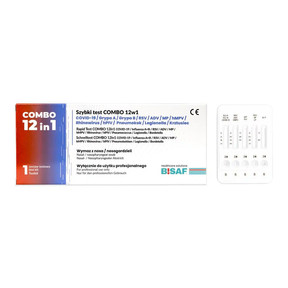 BISAF | 12in1 Test COVID‑19, Influenza, RSV, ADV, hMPV, RhV, hPIV, MP, LP, Pneumokokken, KeuchhustenGratis Nanovio FFP2