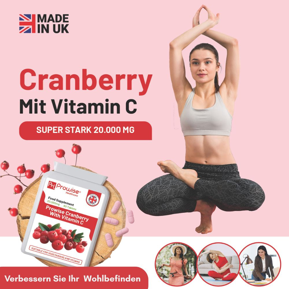 Prowise Healthcare | Doppelte Stärke Cranberry 20.000 mg mit Vitamin C - 90 Tabletten