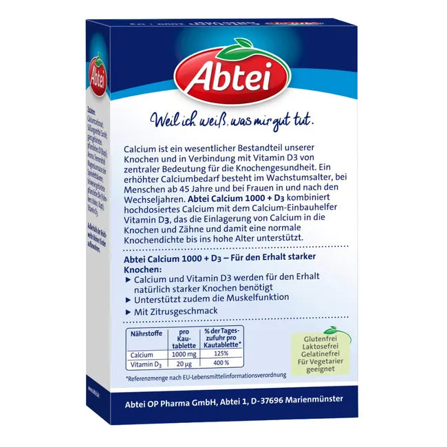 Abtei Calcium 1000 + Vitamin D3 - 30 Vital Kautabletten