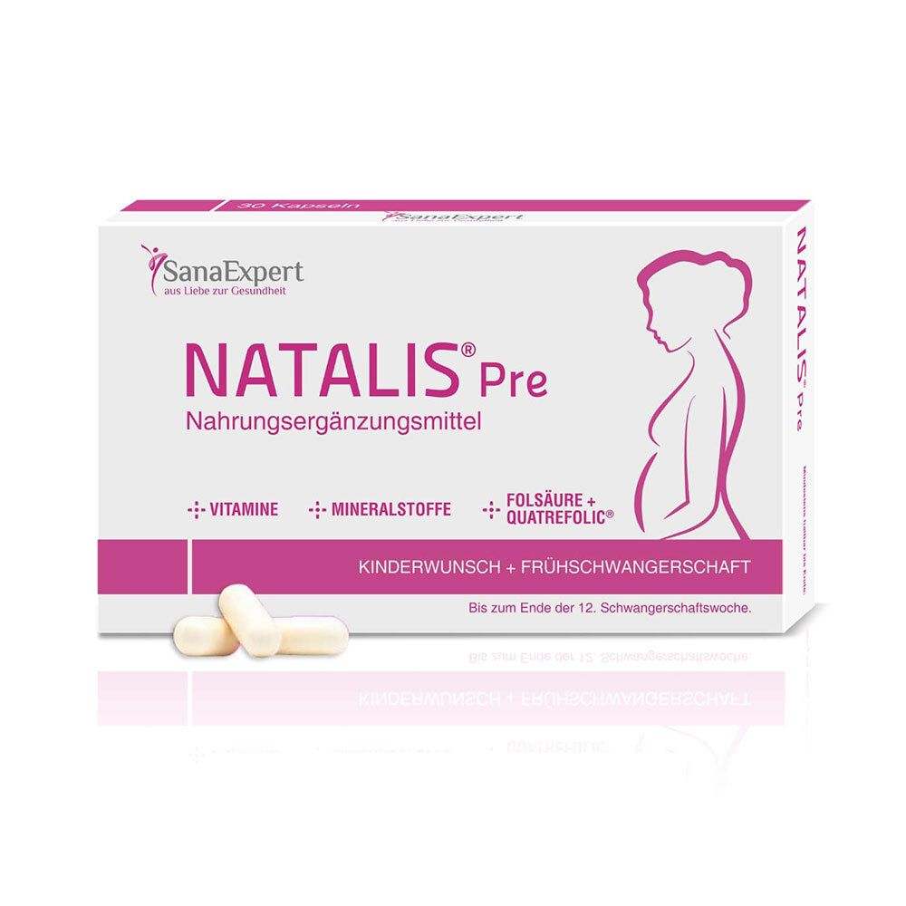 SanaExpert® | Natalis Pre – Folsäure, Quatrefolic®, Eisen und 21 weitere Inhaltsstoffe für Kinderwunsch und Frühschwangerschaft
