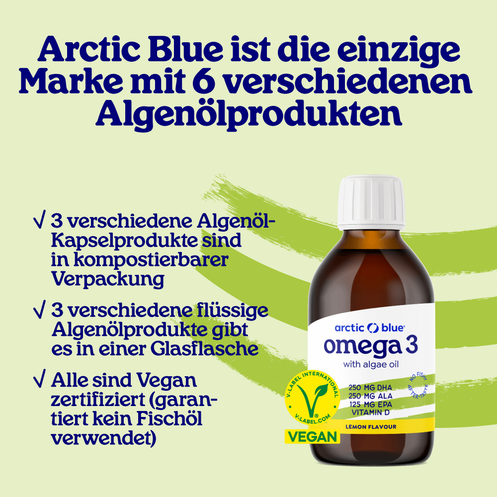 Arctic Blue | Omega 3 Algenöl DHA + EPA und Hanfsamenöl ALA mit Vitamin D3