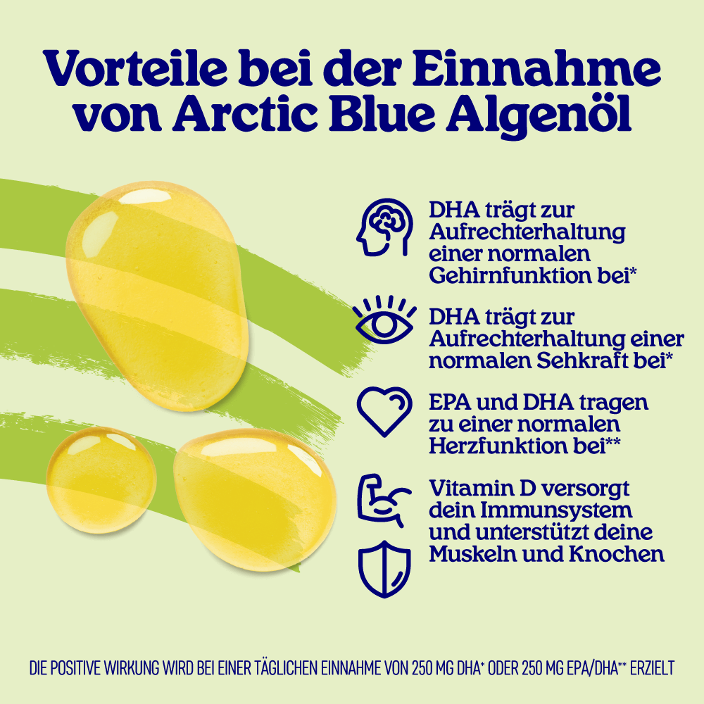 Arctic Blue | Omega 3 Algenöl DHA + EPA und Hanfsamenöl ALA mit Vitamin D3