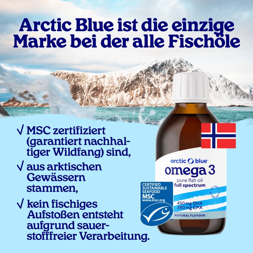 Arctic Blue | Pures Fischöl Omega-3 - natürlicher Geschmack - 300ml