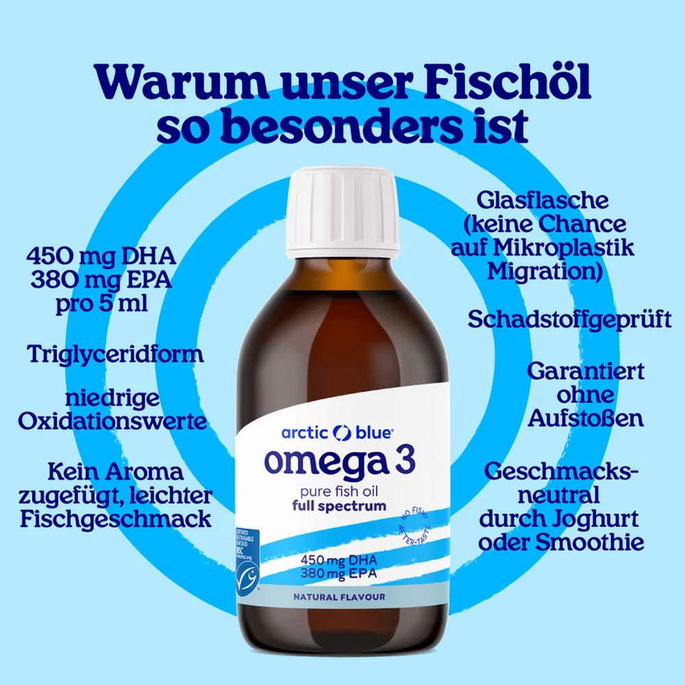 Arctic Blue | Pures Fischöl Omega-3 - natürlicher Geschmack - 300ml