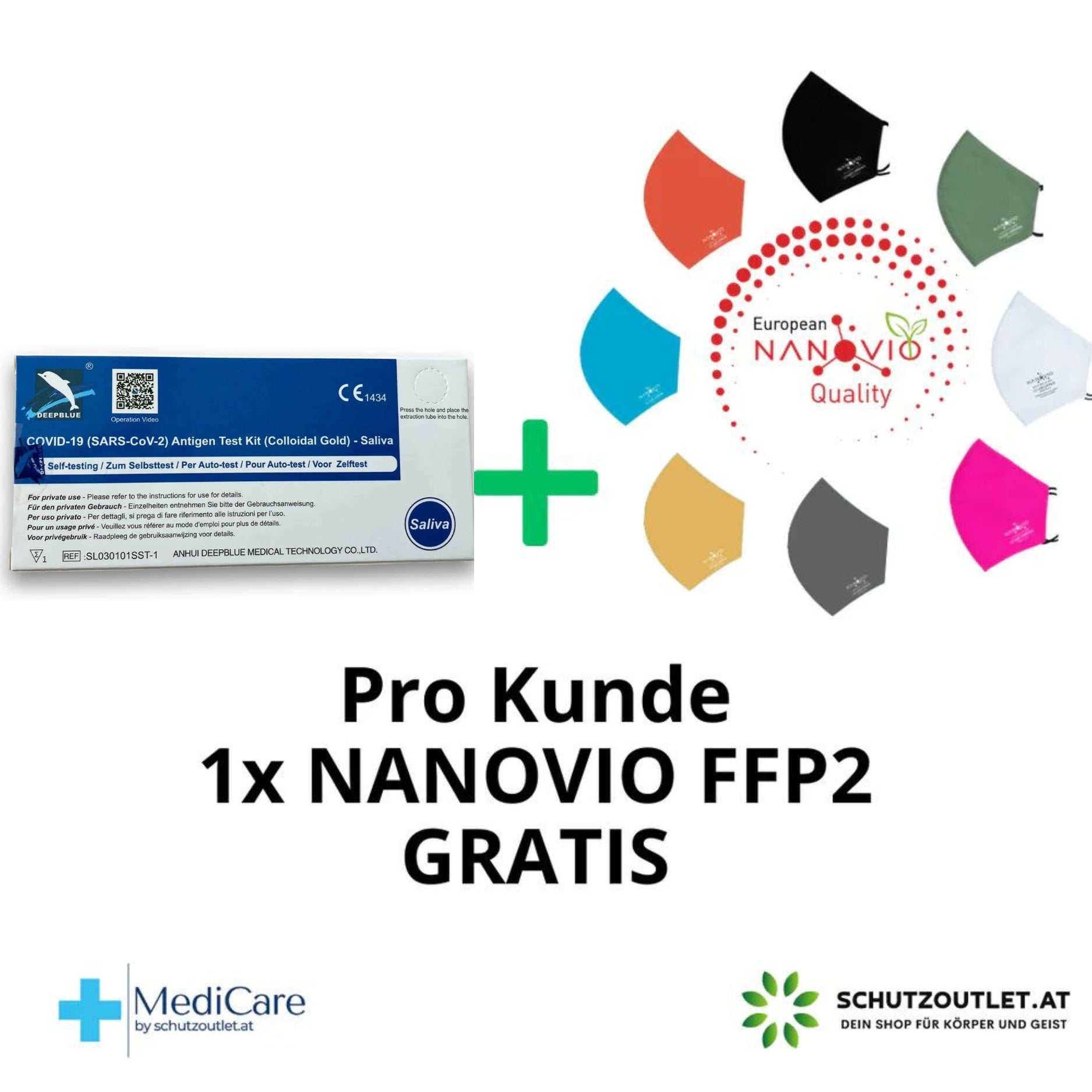 Deepblue | Covid-19 Antigen Test Kit – Selbsttest (Lolli) + 1 Gratis Nanovio FFP2