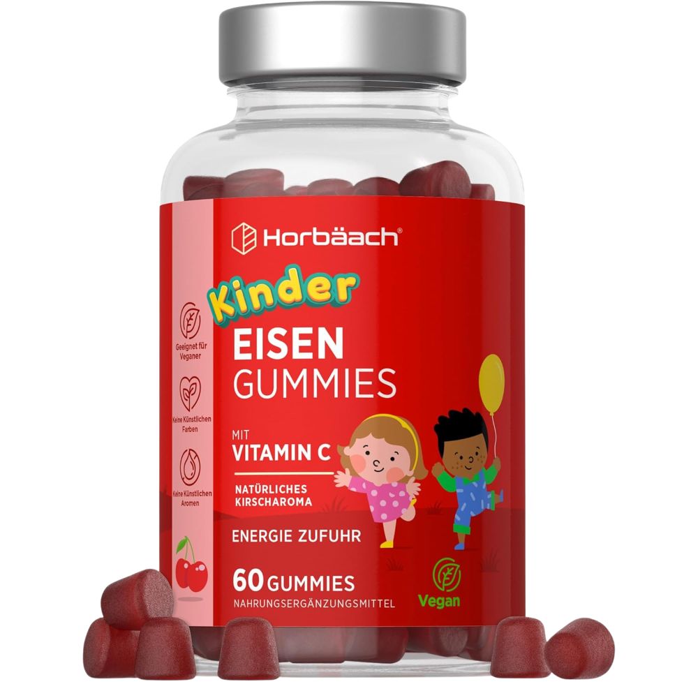 Horbaach | Eisen + Vitamin C Gummibärchen für Kinder  - 60 Stück