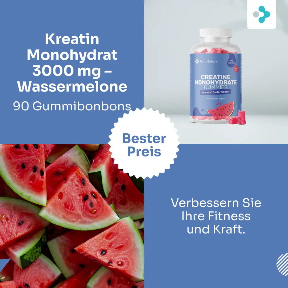 FutuNatura | Kreatin Monohydrat 3000 mg – Wassermelone - 90 Gummibonbons