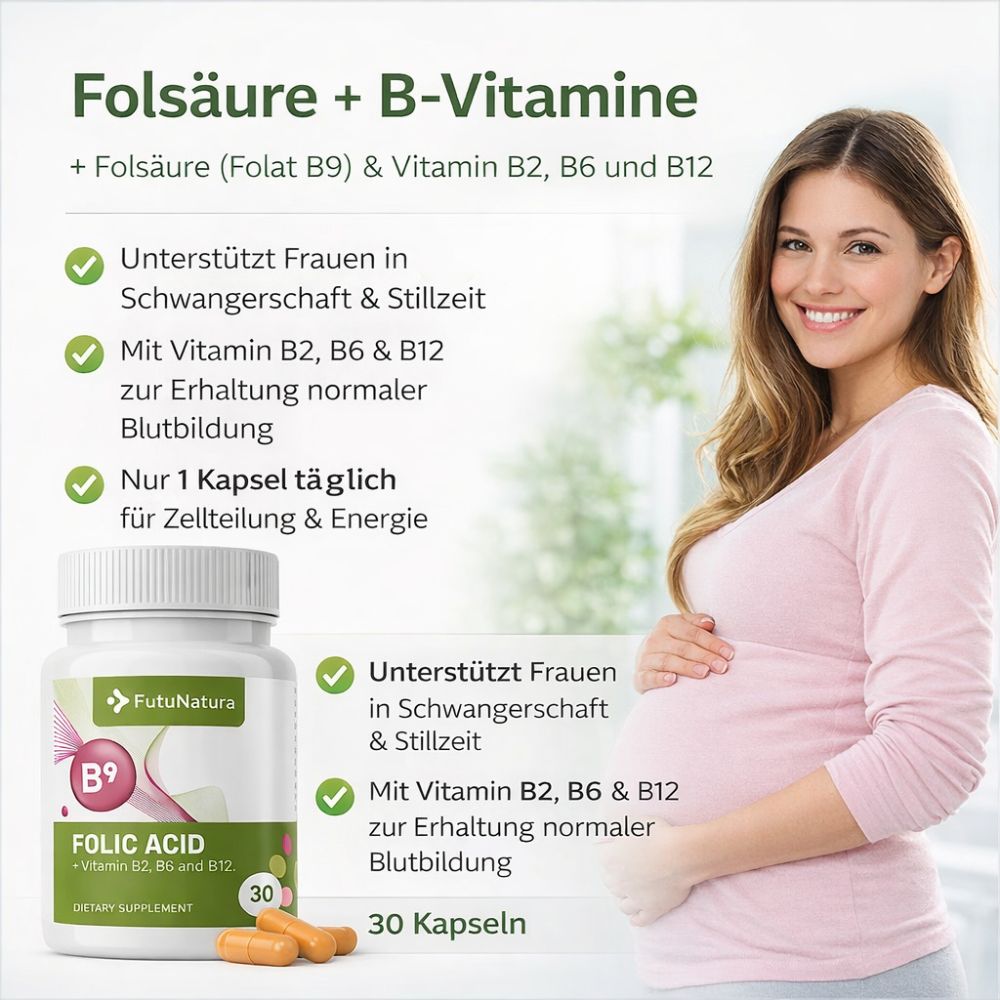 FutuNatura | Folsäure (Folat B9) - Schwangerschaft und Stillen - 30 Kapseln