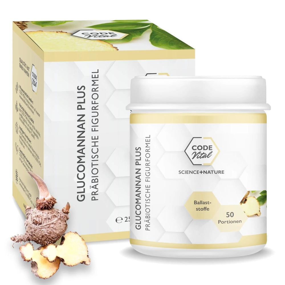 Code Vital | Glucomannan Plus - Präbiotische Figurformel + Sättigungseffekt - 250g