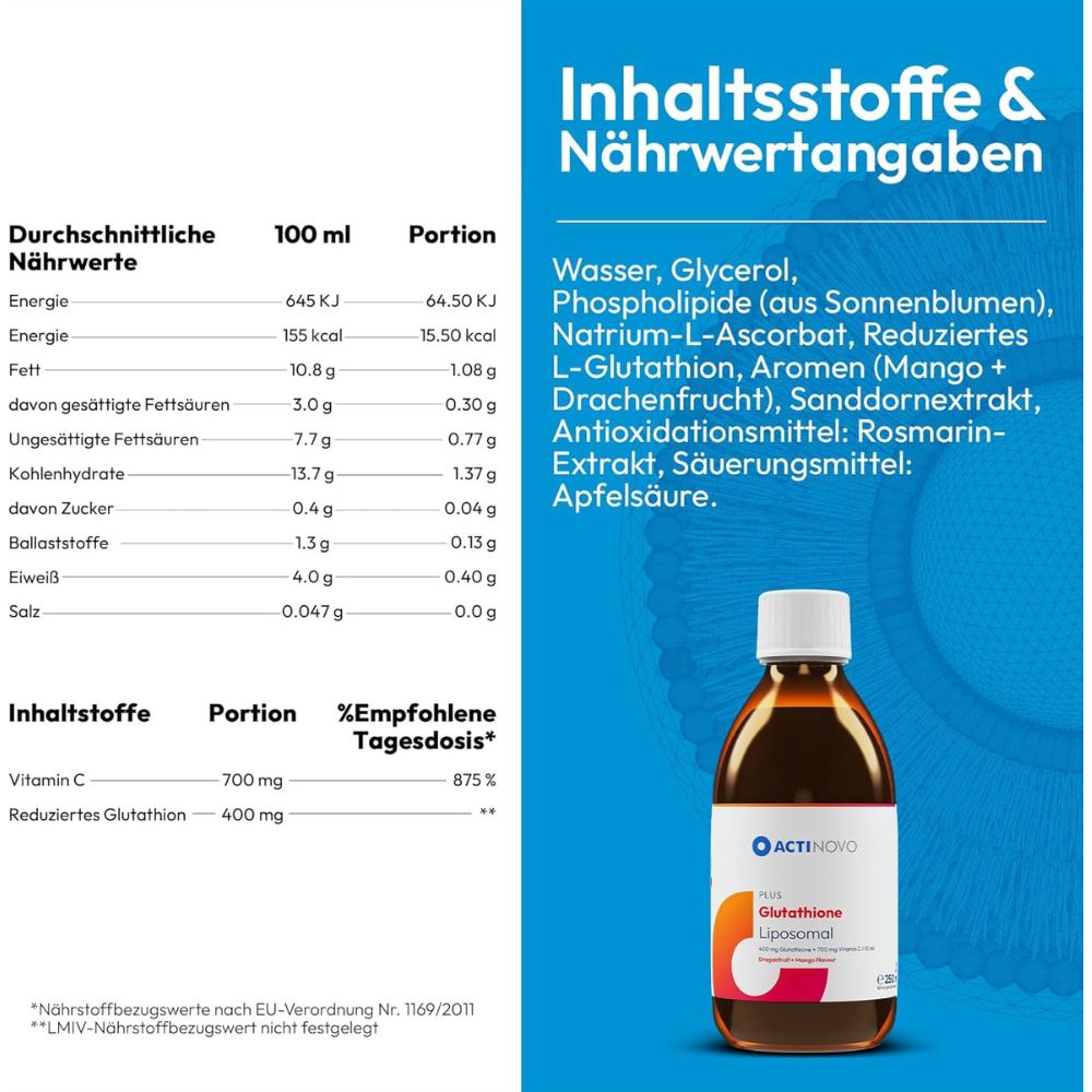 ActiNovo | Glutathion Liposomal 400mg mit Mango- & Drachenfruchtgeschmack - 250ml