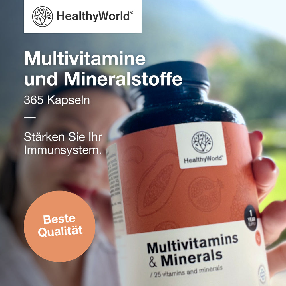 HealthyWorld | Multivitamine & Mineralien – 25 Vitamine & Mineralstoffe für Energie, Immunsystem & Vitalität - 365 Kapseln