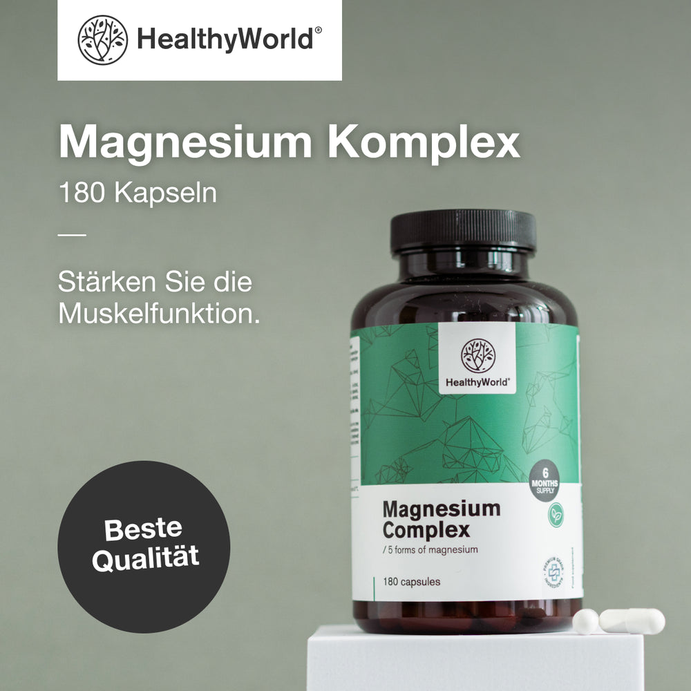 HealthyWorld | Magnesium Komplex – 5 Magnesiumformen für Muskeln, Energie & Nerven - 180 Kapseln