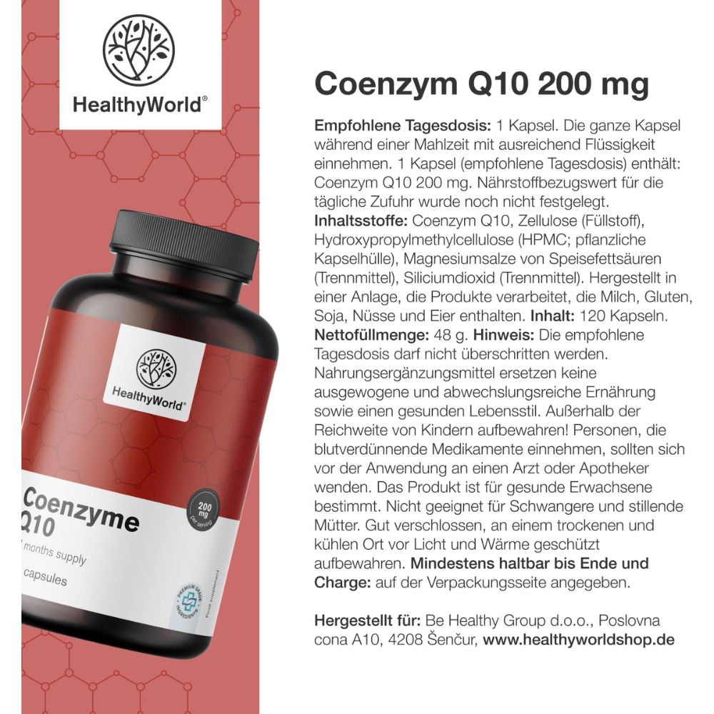 HealthyWorld | Coenzym Q10 200 mg für Lungen, Leber & Herz - 120 Kapseln