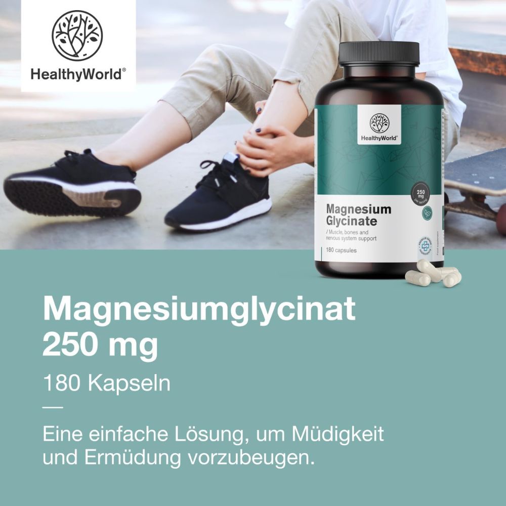 HealthyWorld | Magnesiumglycinat 250 mg - 180 Kapseln