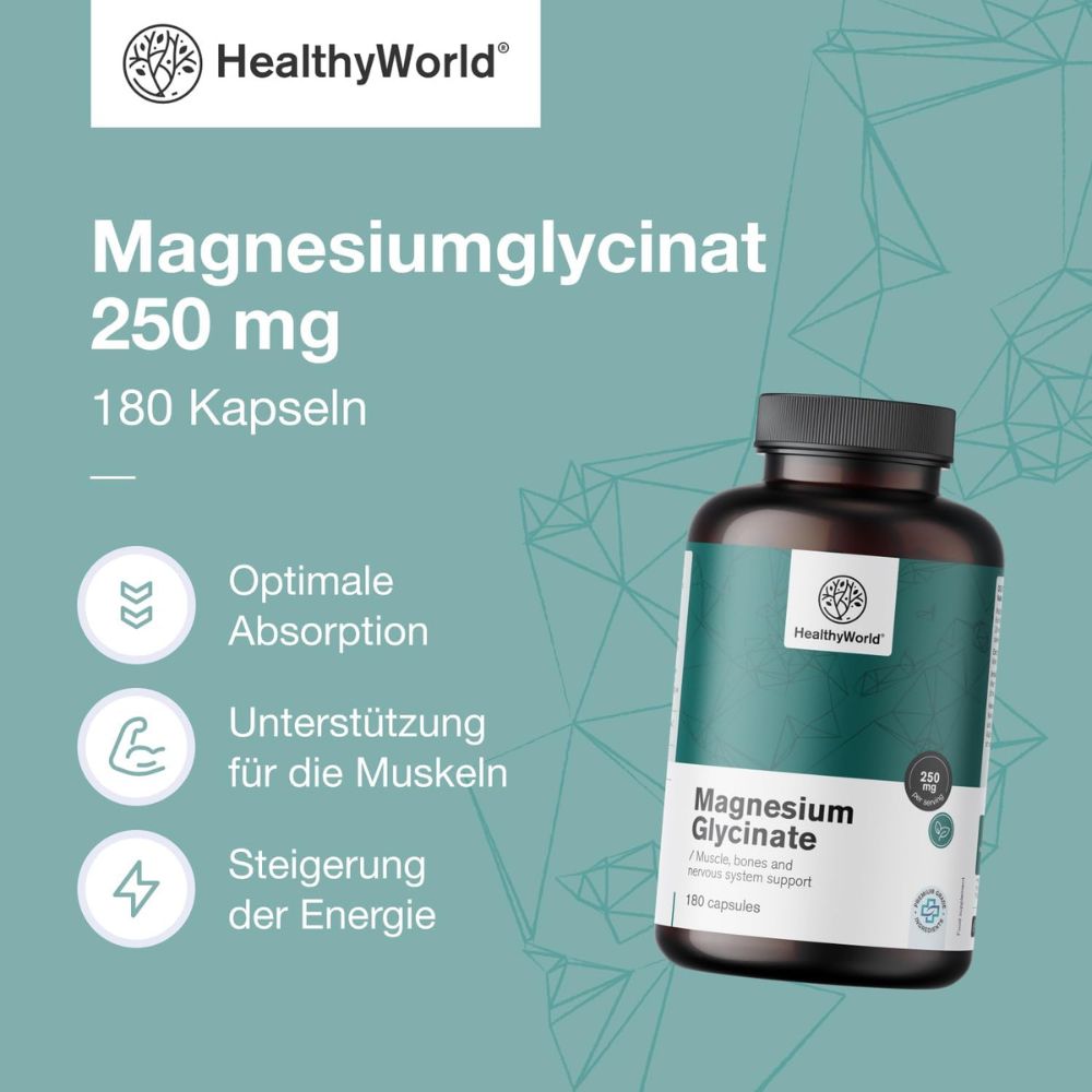 HealthyWorld | Magnesiumglycinat 250 mg - 180 Kapseln
