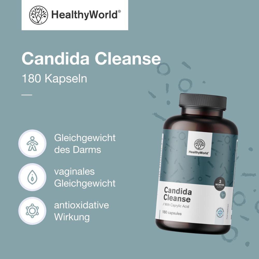 HealthyWorld | Candida Cleanse für Gleichgewicht der Darm- und Vaginalflora - 180 Kapseln