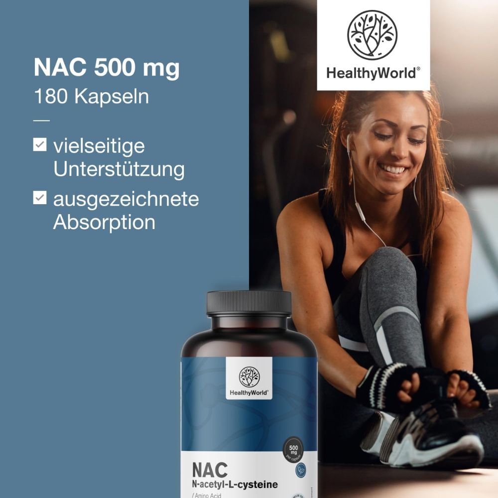 HealthyWorld | NAC 500 mg – Hochdosiertes N-Acetyl-Cystein - 180 Kapseln