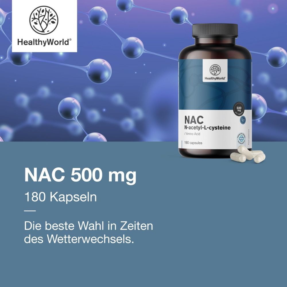 HealthyWorld | NAC 500 mg – Hochdosiertes N-Acetyl-Cystein - 180 Kapseln