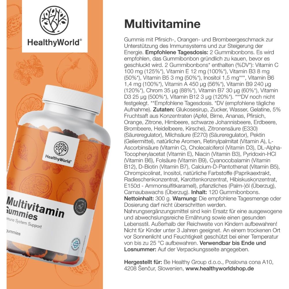 HealthyWorld | Multivitamine Gummies mit 10 Vitaminen - 120 Gummibonbons