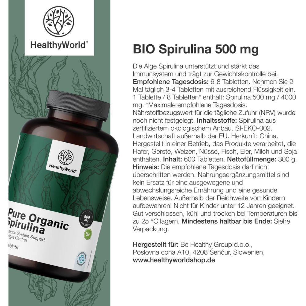 HealthyWorld | BIO Spirulina 500 mg - 600 Tabletten