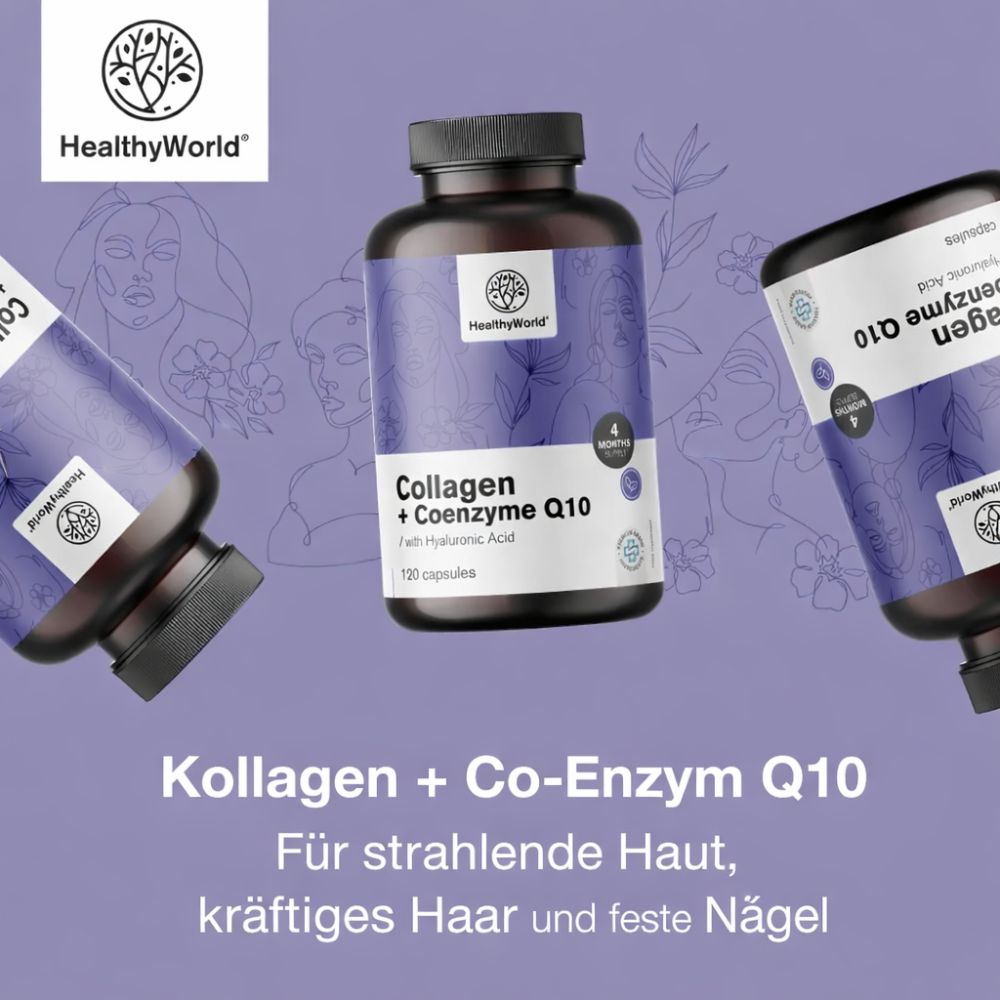 HealthyWorld | Kollagen + Coenzym Q10 für gesundes Haar, Nägel und Haut - 120 Kapseln