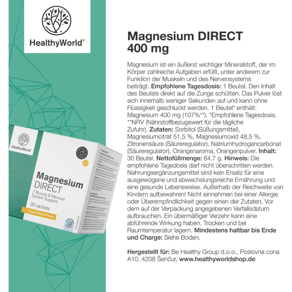 HealthyWorld | Magnesium DIRECT 400 mg - 30 Beutel