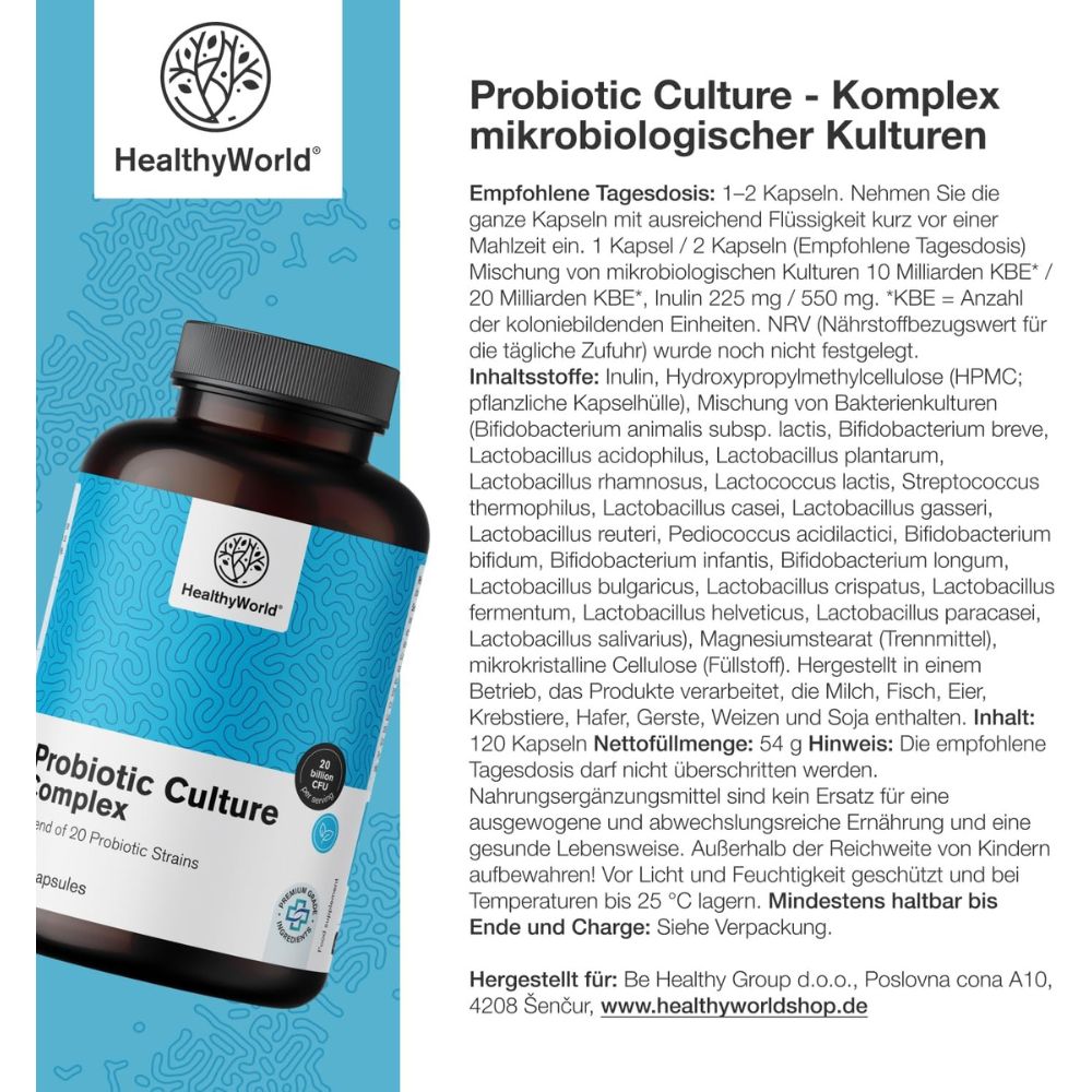 HealthyWorld | Probiotic Culture - Komplex mikrobiologischer Kulturen - 120 Kapseln