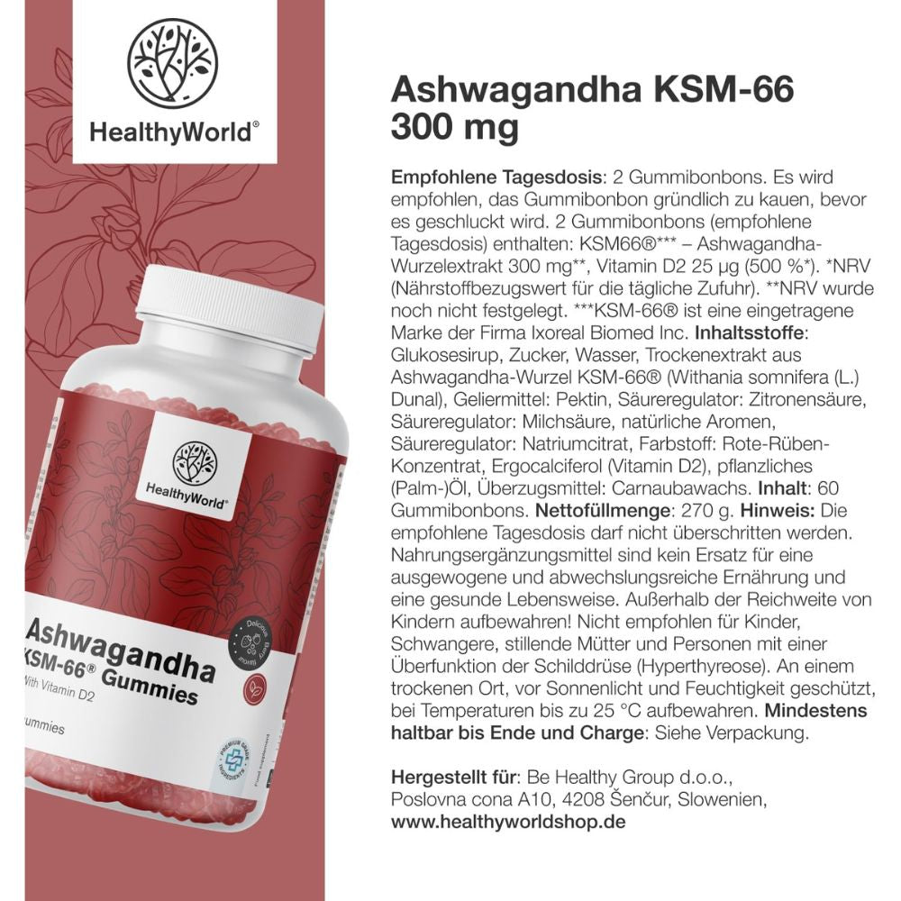 HealthyWorld | Ashwagandha KSM-66 300 mg - 60 Gummibonbons