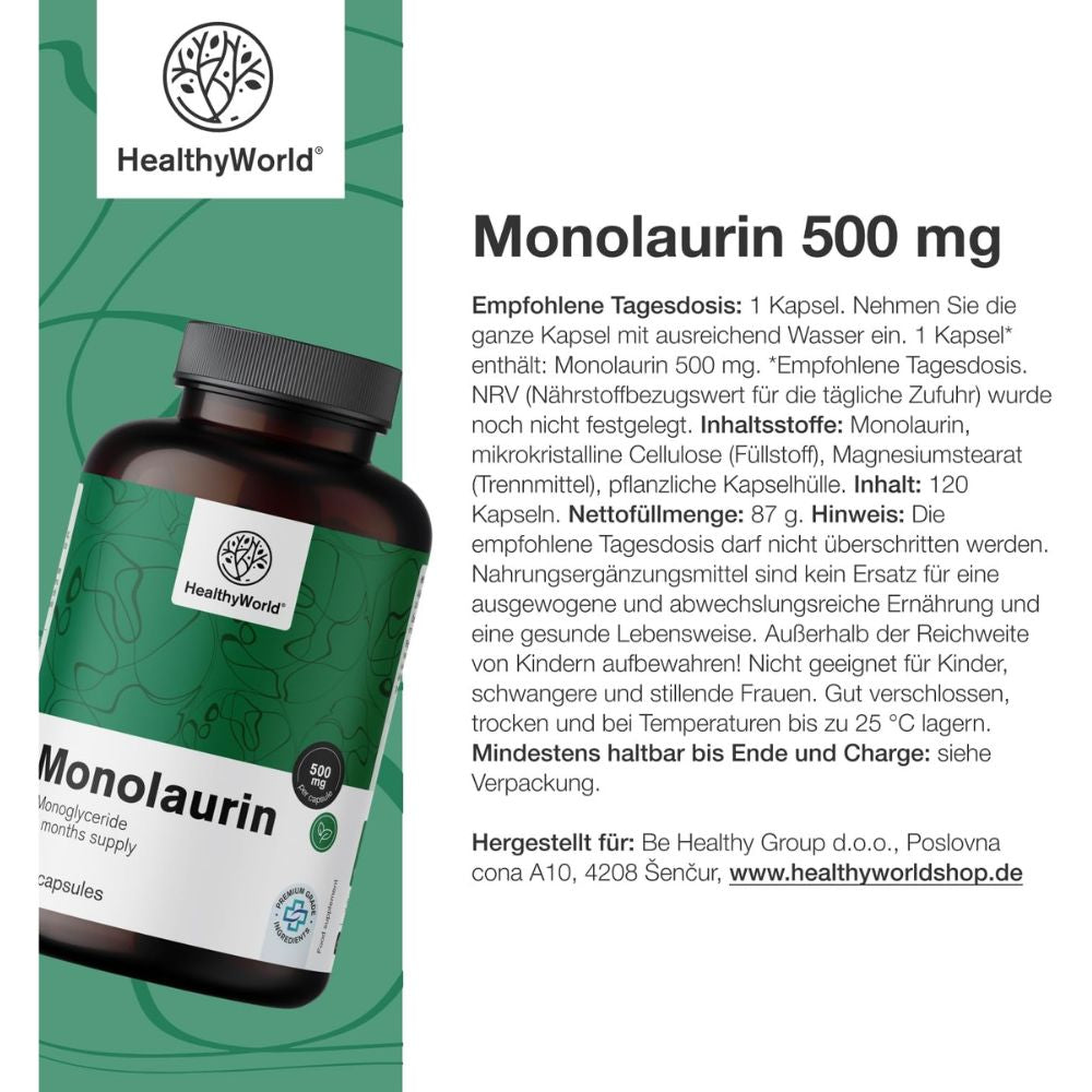 HealthyWorld | Monolaurin 500 mg – 120 Kapseln