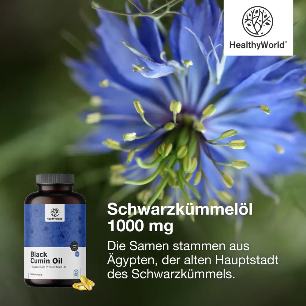 HealthyWorld | Schwarzkümmelöl 1000 mg - 360 Weichkapseln