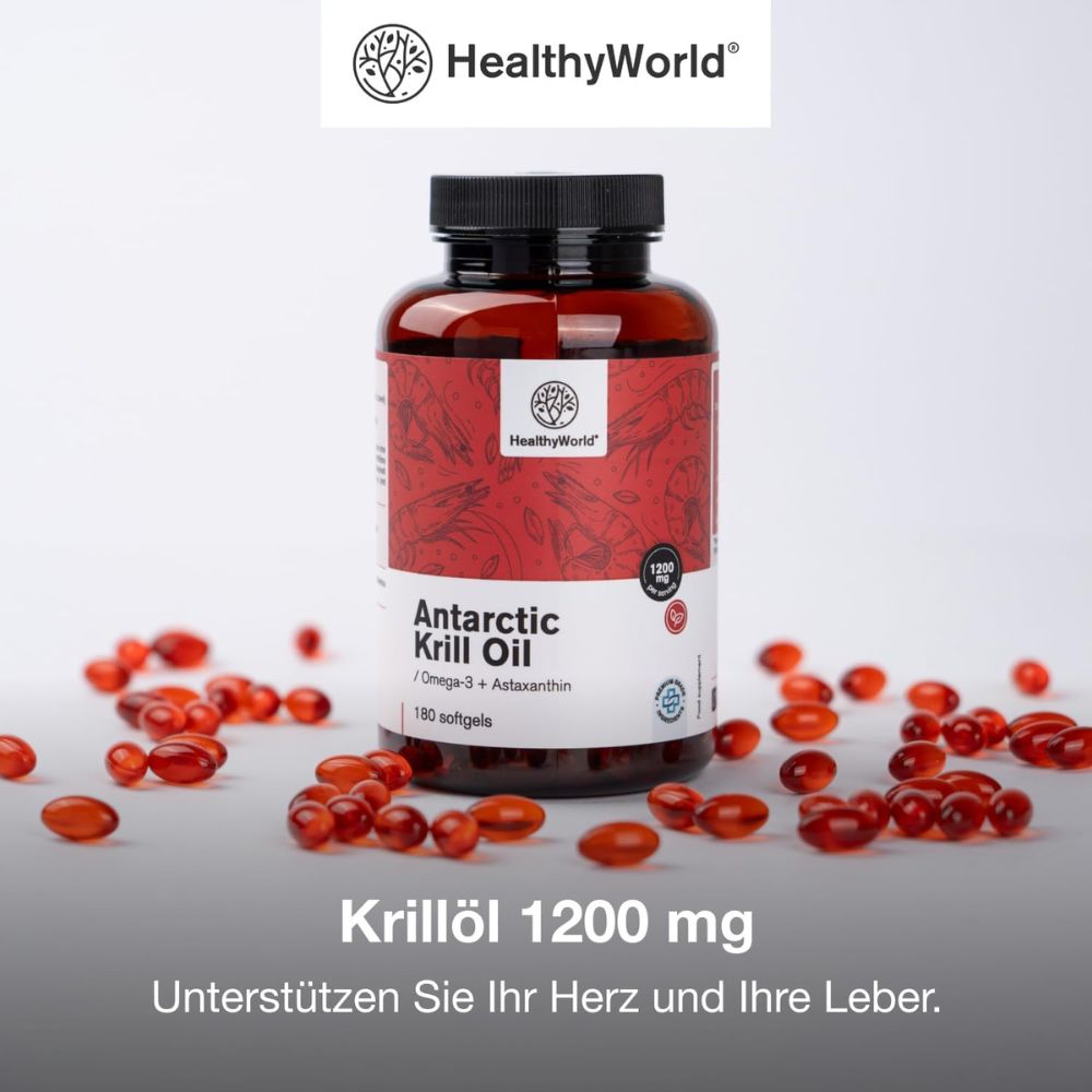 HealthyWorld | Krillöl 1200 mg für Herz, Blutgefäße und Leber - 180 Weichkapseln