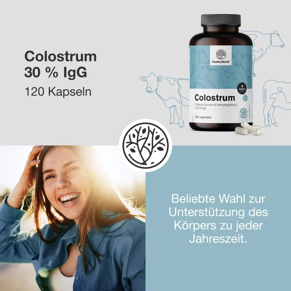 HealthyWorld | Colostrum 30 % IgG für die tägliche Unterstützung der Vitalität - 120 Kapseln