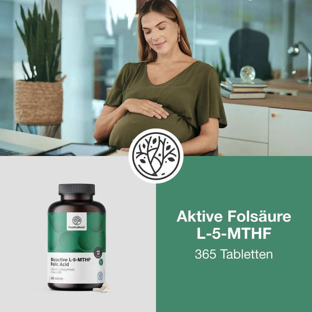 HealthyWorld | Aktive Folsäure L-5-MTHF Schwangerschaftsvitamin - 365 Tabletten