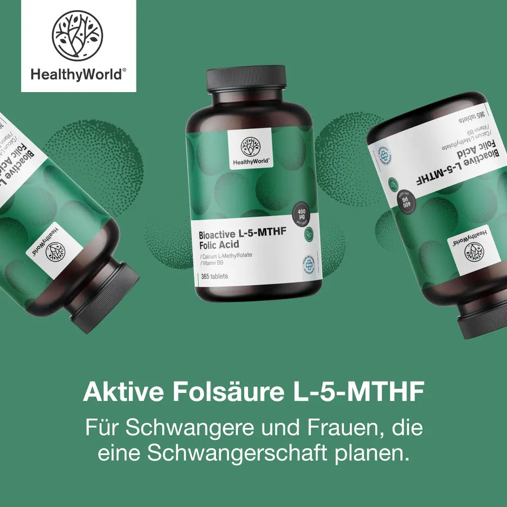 HealthyWorld | Aktive Folsäure L-5-MTHF Schwangerschaftsvitamin - 365 Tabletten