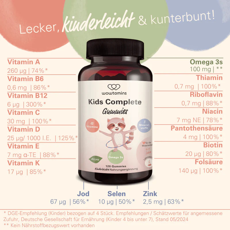 WOWTAMINS I Kids Complete Gummies - MIT ZUCKER - 120 Gummies