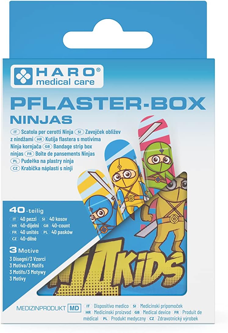 Haro | Kinderpflasterbox mit Ninjamotive - Ideal für empfindliche Kinderhaut