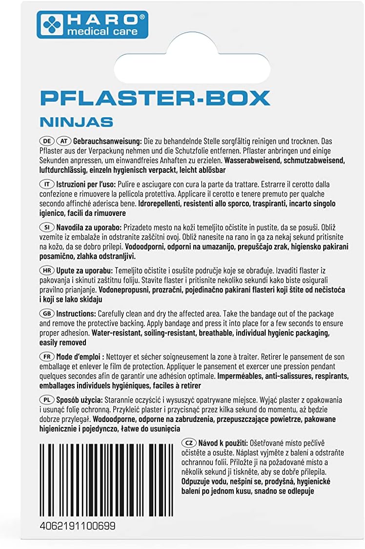 Haro | Kinderpflasterbox mit Ninjamotive - Ideal für empfindliche Kinderhaut