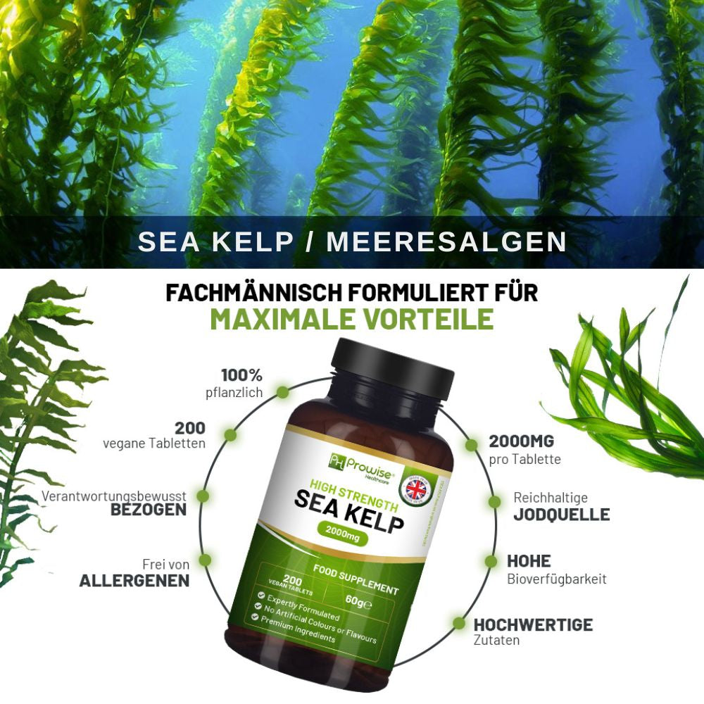 Prowise Healthcare | Meeresalgen 2000 mg - Natürliche Jodquelle - 200 vegane Tabletten