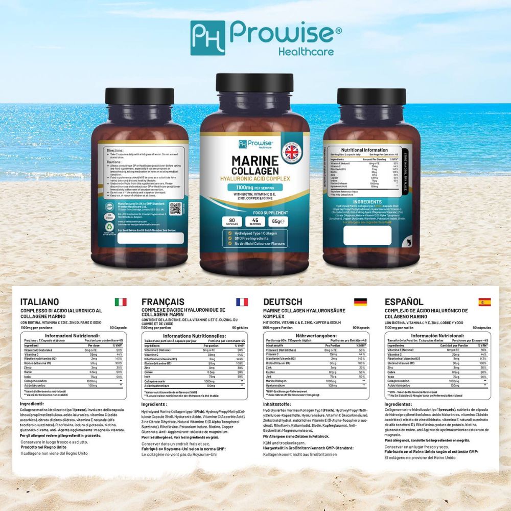 Prowise Healthcare | Meereskollagen mit Hyaluronsäure 1100 mg – 90 Kapseln