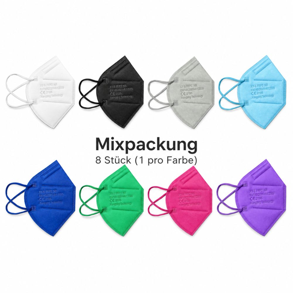 IZO&DOR | FFP2 NR Atemschutzmaske - CE-zertifiziert - EN149 - 5-lagig - Mixpackung – 8 Stück (1 pro Farbe)