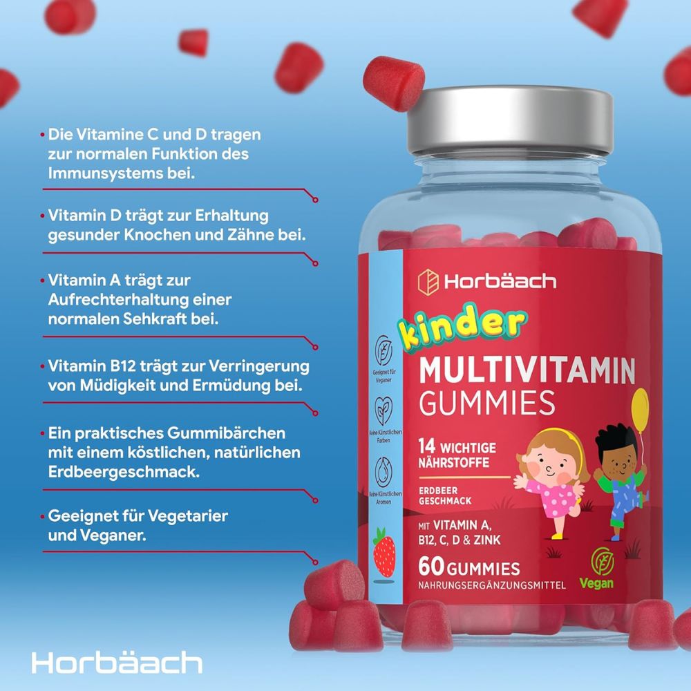 Horbaach | Multivitamin Gummibärchen für Kinder - 60 Stück