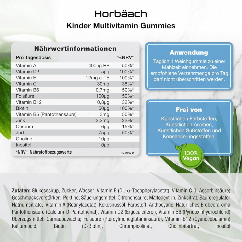 Horbaach | Multivitamin Gummibärchen für Kinder - 60 Stück
