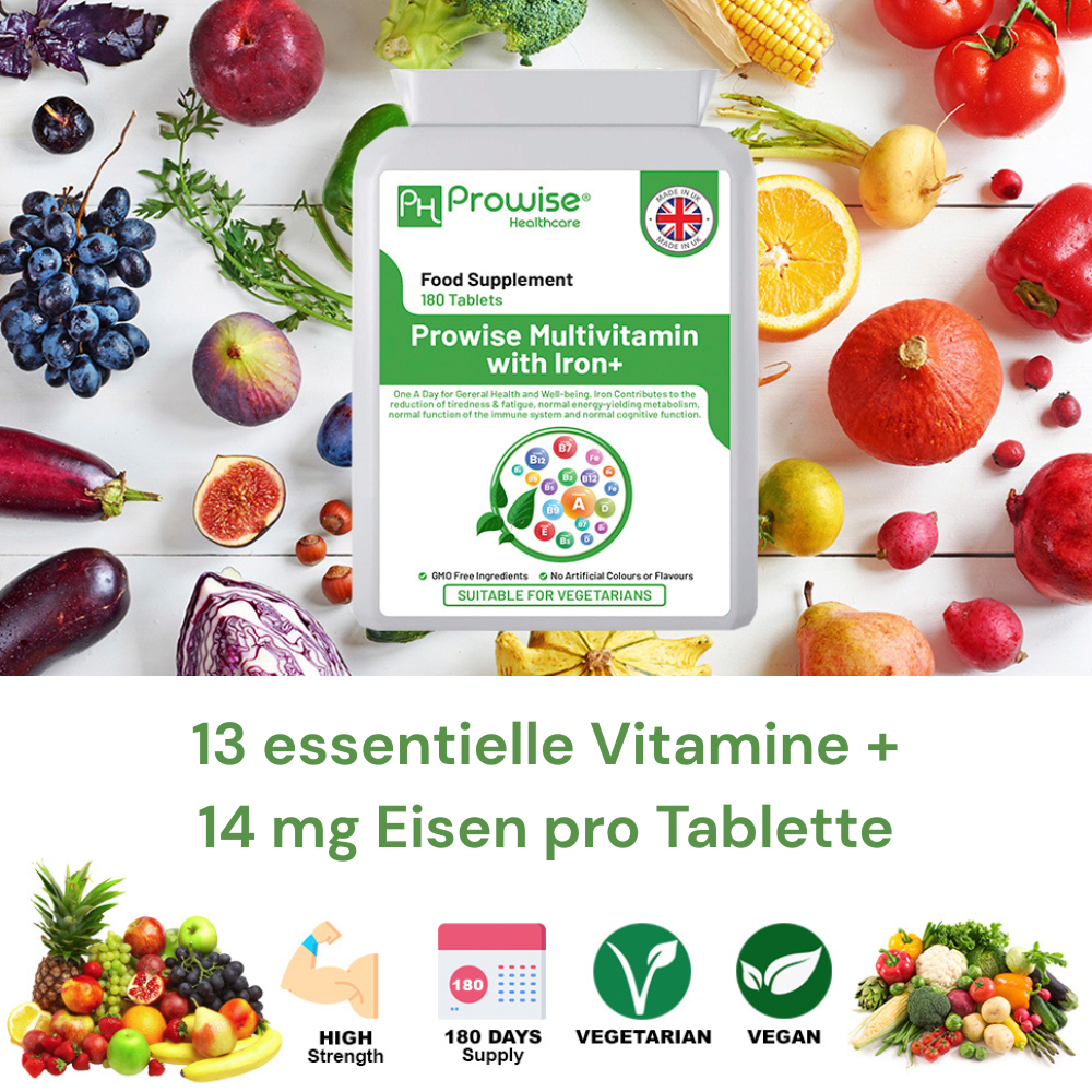 Prowise Healthcare | Multivitamin mit Eisen zur Unterstützung des Immunsystems - 180 Tabletten