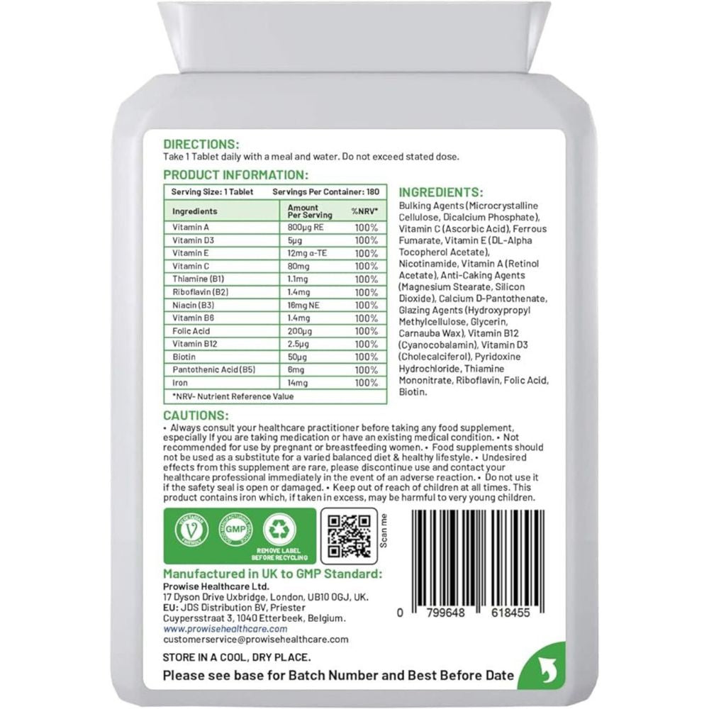 Prowise Healthcare | Multivitamin mit Eisen zur Unterstützung des Immunsystems - 180 Tabletten